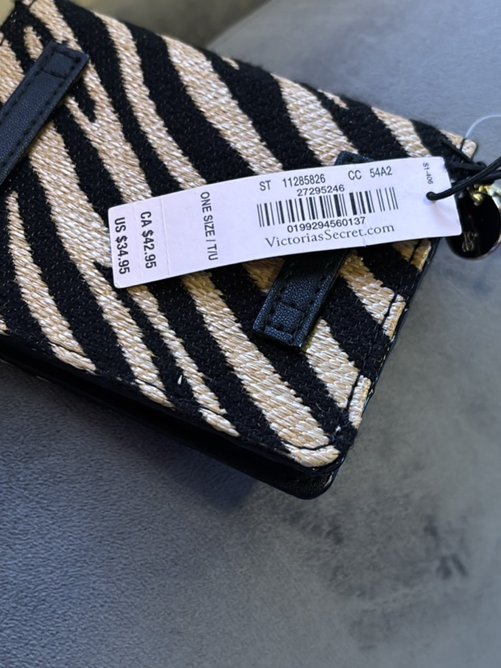 Victoria's Secret Zebra Straw Crossbody chain wallet- Black & Natural
